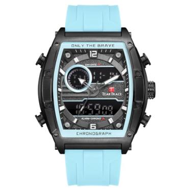 Imagem de TEARTRACE Relógios masculinos analógico-digitais 3ATM à prova d'água com cronógrafo luminoso de quartzo, relógio de pulso esportivo de trabalho com pulseira de silicone, Skyey, Esportivo
