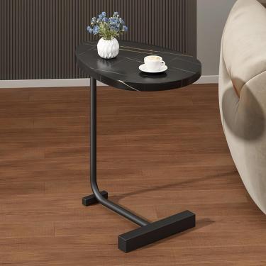 Imagem de Mesa Lateral Em Forma De C, Mesa De Apoio, Mesas Laterais De Quarto, Mesa De Apoio De Sofá, Mesa Lateral De Sofá Que Desliza Sob O Sofá-cama, Montagem Fácil, Black+black, H-72cm/28.3in