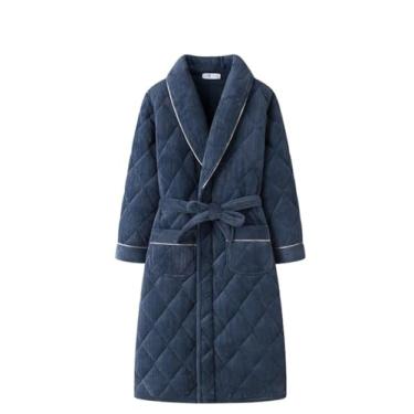 Imagem de LVTFCO Pijama masculino de algodão laminado de veludo coral roupão quente espesso de flanela solto roupão de banho, azul-G