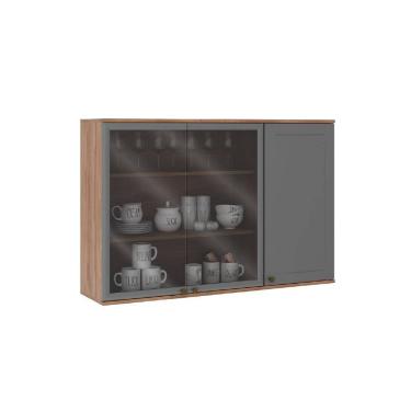 Imagem de Armário Aéreo Milla com Portas de Vidro e Nog/Cinza 120 Carraro