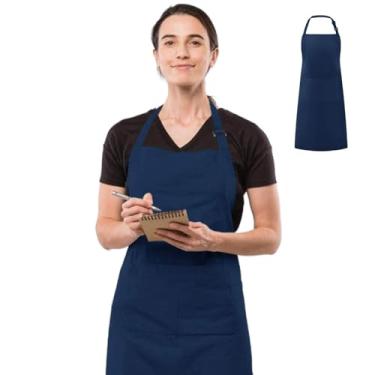 Imagem de Avental de cozinha à prova de poeira e à prova d'água com alças ajustáveis nas costas usando pulôver avental de limpeza com bolsa frontal para cozinha, assar, pintar e jardinagem