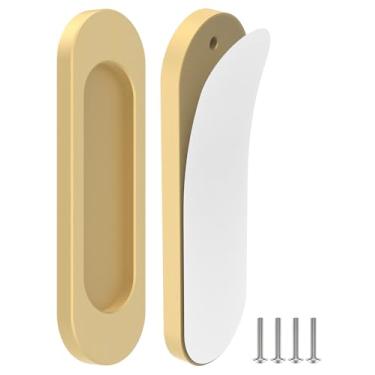 Imagem de MeBantoo Pacote com 2 maçanetas autoadesivas, puxadores autoadesivos de liga de alumínio de 10 cm, puxadores de armário sem broca para gaveta, vidro deslizante/celeiro/portas de varanda (2, champanhe)