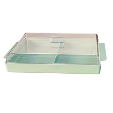 Imagem de Organizador de Frios com Tampa e Divisórias Duplas para Geladeira, Transparente (Verde)