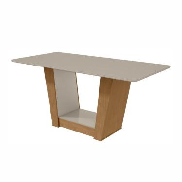 Imagem de Mesa De Jantar 160X80Cm Tampo Mdf/Vidro Apogeu Móveis Lopas Amêndoa Clean/Off White