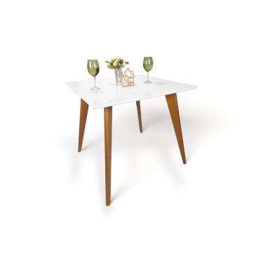Imagem de Mesa De Jantar Tampo Com Vidro Quadrada 90X90Cm Slim Branco