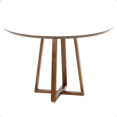 Imagem de Mesa De Jantar Redonda Lara Premium 120cm Em Madeira Maciça E Mdf - Branco