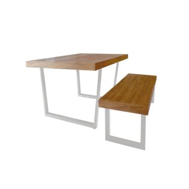 Imagem de Conjunto Mesa Industrial Lanna 1,80m Ferragem Branca Com Banco Industrial Lanna Branco