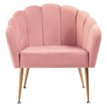 Imagem de Poltrona Decorativa Pes Aço Dourado 7049 Veludo Rosa Dmobiliario Rosa