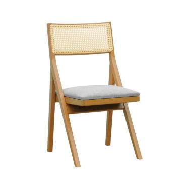 Imagem de Cadeira Ypê Madeira Maciça E Telinha Natural - Natural Assento Estofado Linho Bege Mescla Impermeável