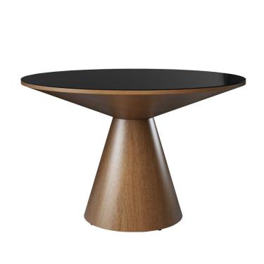 Imagem de Mesa De Jantar Madri Cone Chanfrada Redonda Nozes 1.20 Cm Vidro Preto