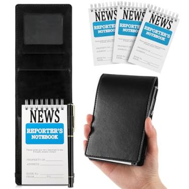 Imagem de Resurhang Caderno de repórteres com capa de couro PU, caneta jornalistas, blocos de esteno, blocos de notas forrados em espiral, presentes para jornalistas e jornalistas de formatura de Natal (preto