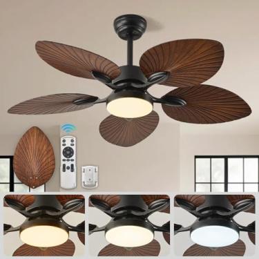 Imagem de Liokoc Ventilador De Teto Tropical Com Luz E Controle Remoto - Lâminas Folha Palmeira 42 Polegadas, Motor Cc Ultrassilencioso, 6 Velocidades, Led 3 Cores Regulável, Reversível Para Ambientes Interno
