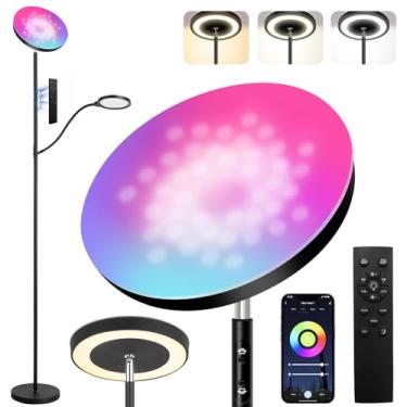 Imagem de homakee Luminária De Chão Rgb Com Luz Leitura Regulável, Pé Alta Led Moderna E Brilhante 36 W/3000 Lm, 3 Temperaturas Cor, Controle Remoto Por Toque/Aplicativo Para Sala Estar, Quarto Escritório