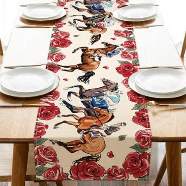 Imagem de Seliem Caminho De Mesa Para Corrida Cavalos Kentucky, Derby Run For The Roses, Decoração Floral Cozinha E Jantar, Churchill Downs, Casa, Artigos Festas Internas Externas, 13 X 72 Pol.