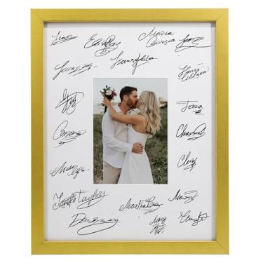 Imagem de GraduatePro Quadro De Assinaturas Formatura 11X14 Com Tapete 5X7 Para Assinatura Livro Visitas Aniversário E Casamento, Dourado Branco