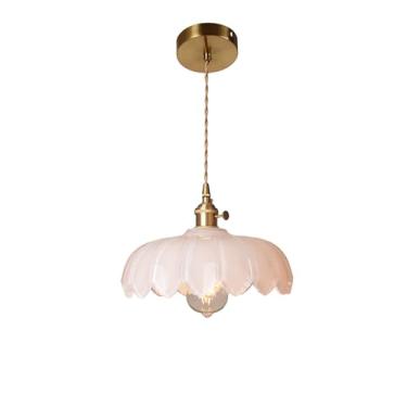 Imagem de AULLAZFR Luminárias Pendentes Retrô Vintage, De Vidro Resistente, Branco-Leite, 9,6 Pol./245 Mm Diâmetro, Abajur Redondo E Latão Dourado Com Interruptor Liga/Desliga, Luminária Pendente Para Casa Fa