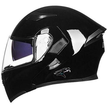 Imagem de ILM Capacete De Motocicleta Bluetooth Modular Dobrável, Viseira Dupla, Intercomunicador Para 6 Pessoas, Rádio Mp3 Fm, Modelo Dot 902Bt Pro (Preto Brilhante, Médio)