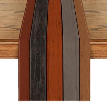 Imagem de Artoid Mode Caminho De Mesa Com Textura Madeira Rústica Retrô Laranja Cinza, Decoração Sazonal Outono Para Cozinha E Jantar, Festa Em Casa, 13 X 72 Pol.