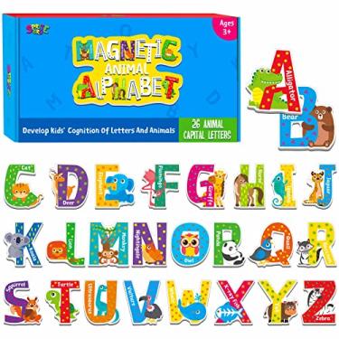 Imagem de SpriteGru 26 Alfabeto Magnético, Letras Maiúsculas Com Adoráveis Animais De Zoológico, Abc, Ímãs Geladeira, Jogos Educacionais Aprendizagem Ortografia, Conjunto Brinquedos Para Crianças, Bebês 3, 4