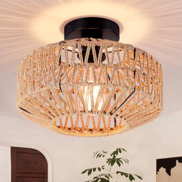 Imagem de Surpars House Luminária De Teto Estilo Boho Rattan Da House, Mini Lustre, Luminárias Tecidas À Mão Para Corredor, Quarto, Cozinha, Entrada, Sala Estar