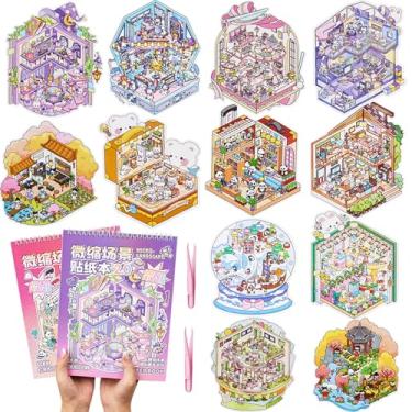 Imagem de 2 livros tamanho grande DIY 3D House Stickers Book with 12 Pcs of 3D Scene Stickers Miniature Scene Therapy Sticker for Relief Stress Pass The Time (10,6 x 7,9 polegadas)