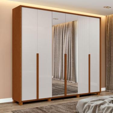 Imagem de Guarda Roupa Casal 100% Mdf 6 Portas Easy Move 2,40 Com Espelho E Pés Frassino/off White