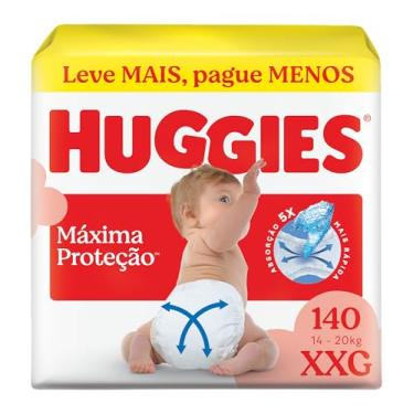 Imagem de Fralda Descartável Huggies Máxima Proteção Tamanho XXG 140 unidades – Fralda aberta com tecnologia Xtra-Flex, canais em X que se adaptam aos movimentos e máxima proteção sem fralda caída
