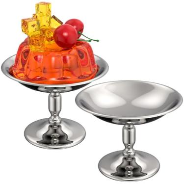 Imagem de DOITOOL Mini tigelas de sobremesa xícaras pequenas de sorvete: 2 peças de aço inoxidável com pé copo de sobremesa suporte de prato de frutas de metal lembrancinhas de festa suporte de sorvete para