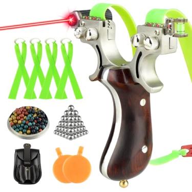 Imagem de JTXCDFHMJ Slingshot, estilingue de aço inoxidável de couro plano de alta precisão profissional estilingue para caça conjunto de estilingue