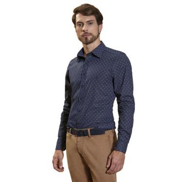 Imagem de Camisa Clássica Zaiko Estampada Manga Longa 2238, Masculino, Marinho, 