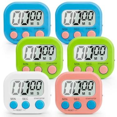Imagem de Pacote com 6 temporizadores digitais de cozinha, temporizadores magnéticos multifuncionais, temporizador de sala de aula para crianças, alarme alto, grande visor LCD, temporizadores eletrônicos para