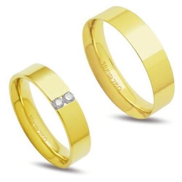 Imagem de Par de alianças ouro 18k anatômica 2 diamantes 4 pontos - Pacotille