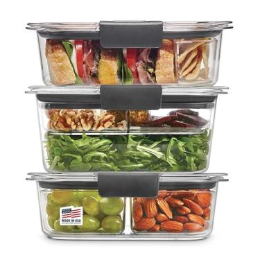 Imagem de Recipientes Rubbermaid de plástico à prova de vazamento Brilliance para armazenamento de alimentos com tampas | Kit de almoço sanduíche e salada, transparente