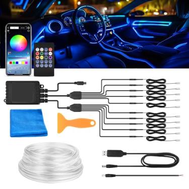 Imagem de MICTUNING Faixa de luz interna de LED para carro, 10 em 1, RGB multicolorido com kits de iluminação ambiente de fibra óptica de 470 polegadas com controle remoto e aplicativo, fita de luzes LED USB
