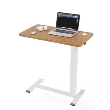 Imagem de Ywin Mesa lateral de altura ajustável, mesa de cabeceira ajustável com rodas, mesa de cabeceira sobreposta, mesa de cama móvel pneumática, mesa de cama de hospital com rodinhas (marrom rústico claro)