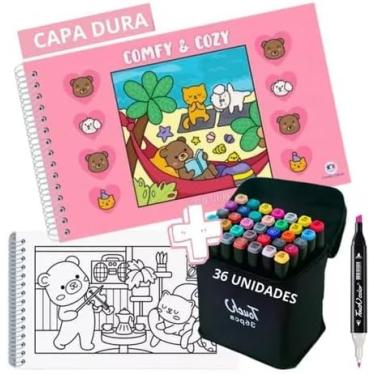 Imagem de Kit Livro + Kit Com 36 Canetinha Ponta Dupla Para Colorir Profissional, adulto e infantil