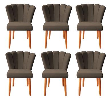 Imagem de Kit 6 Cadeiras Poltrona Sala de Jantar Penteadeira Reforçada Decorativa Pétala Suede