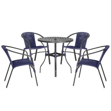Imagem de 04 Cadeiras Floripa E Mesa Roma 80cm Preta Trama Original Azul