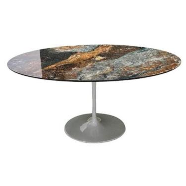 Imagem de Mesa de Jantar Saarinen Oval 140x90 cm Tampo Calacata Verde Ocean Base