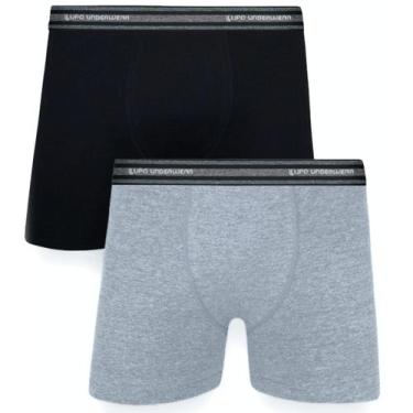 Imagem de Kit Cueca Boxer Lupo Com Elastano 2 Peças - Preto e Cinza, G
