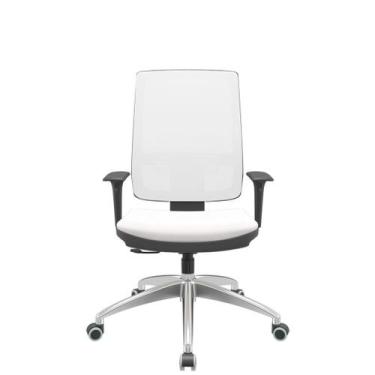 Imagem de Cadeira Office Brizza Tela Branca Assento Vinil Branco RelaxPlax Base 