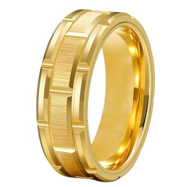 Imagem de CLOUD DANCER Gravação personalizada gratuita - anéis de tungstênio de 8 mm de largura para homens, aliança de casamento prata/dourada/ouro rosa, padrão de tijolo escovado, compromisso, tamanho 6-13,