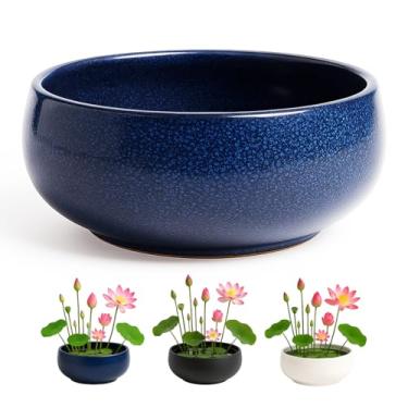 Imagem de Leap Fit Vaso de cerâmica de lótus para uso interno - vaso de flores de 16,5 cm para mulheres amantes de plantas aquáticas de bonsai - Vaso raso para escritório, mesa, decoração de casa, presente