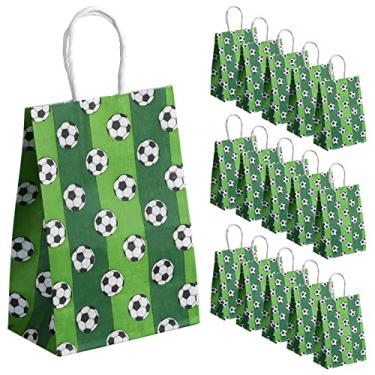 Imagem de AIEX Pacote Com 16 Lembrancinhas De Festa Futebol, Sacolas Papel Tema Futebol E Alças, Brindes Para Festas Aniversário Crianças Adultos (Verde Escuro)