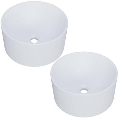 Imagem de Kit 02 Cubas De Apoio Redonda Para Banheiro Lavabo C01 Bl30w Branca Matte Fosca - Lyam