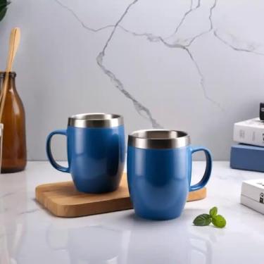 Imagem de Caneca Térmica Parede Dupla em Aço Inox Azul 850ml com Base Antiderrapante - Estilo Casual