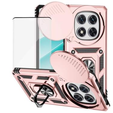 Imagem de Yodueiv Capa para Xiaomi Redmi Note 14 Pro 4G com protetor de tela de vidro temperado e capa de câmera deslizante, anel magnético suporte de carro capa protetora para Xiaomi Redmi Note 14 Pro 4G ouro