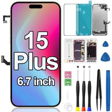 Imagem de Substituição de tela para iPhone 15 Plus com cabo flexível de fone de ouvido, sensor de proximidade, tela LCD FHD, montagem digitalizadora de toque 3D com kit de ferramentas de reparo Modelo A3094