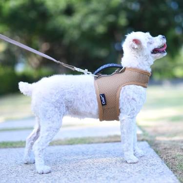 Imagem de Conjunto de coleira e coleira para cães pequenos para o verão, colete acolchoado macio ajustável com alça para poodle, pomerânia, chihuahua, minlature pinscher abaixo de 5,9 kg, tecido de malha marrom