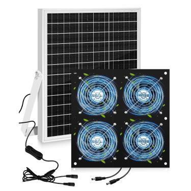 Imagem de ZXWATC Ventilador solar 4 de 20 cm para estufa, galinheiro e sótão - painel solar de 25 W e adaptador de 3 m, exaustor à prova d'água de alta velocidade com válvula anti-refluxo